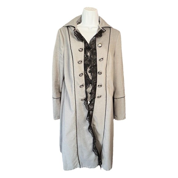 Women's Medieval/Gothic Steampunk Pirate Trench Coat Jacket Size XL Gray Lace - Picture 14 of 14